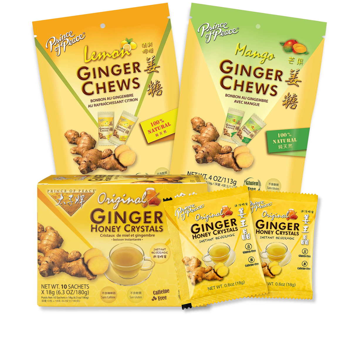 Prince of Peace Ginger Sampler Bundle – Lemon & Mango Ginger Chews with Ginger Honey Crystals