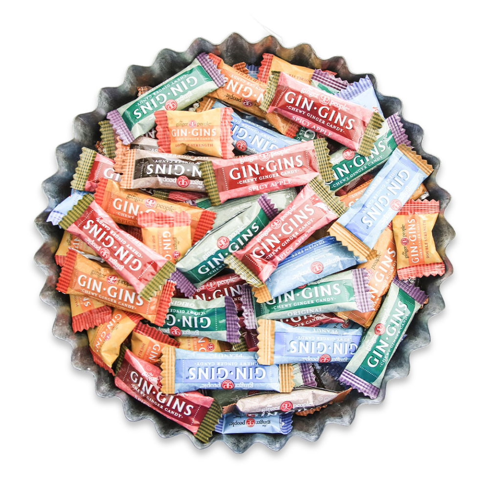 Gin Gins Ginger Chews Variety Pack of 3 Bundle - 1 of each flavor (Original, Spicy Apple, Peanut)