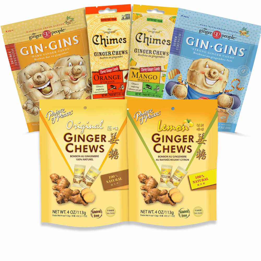 Ginger Candy Variety Pack Bundle – Gin Gins, Chimes Ginger Chews & Prince of Peace Assorted Flavors
