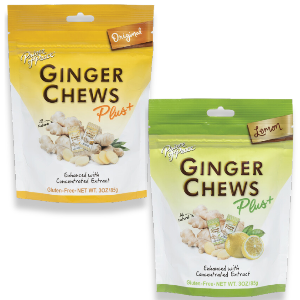 Prince of Peace Ginger Chews Variety Pack of 2 Bundle, 1 of each (Original Plus+ & Lemon Plus+)