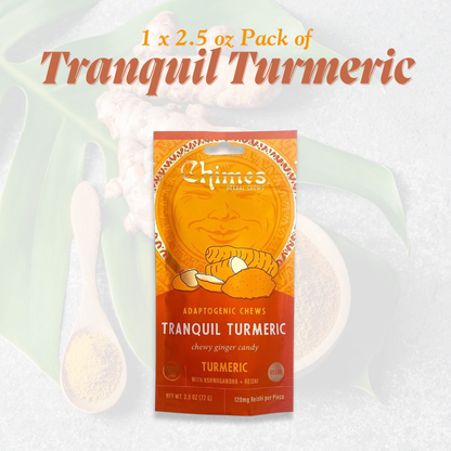 Chimes Adaptogen Ginger Chews Variety Pack of 2, Tranquil Turmeric and Calmer Cacao