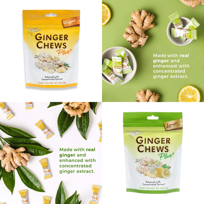 Prince of Peace Ginger Chews Variety Pack of 2 Bundle, 1 of each (Original Plus+ & Lemon Plus+)
