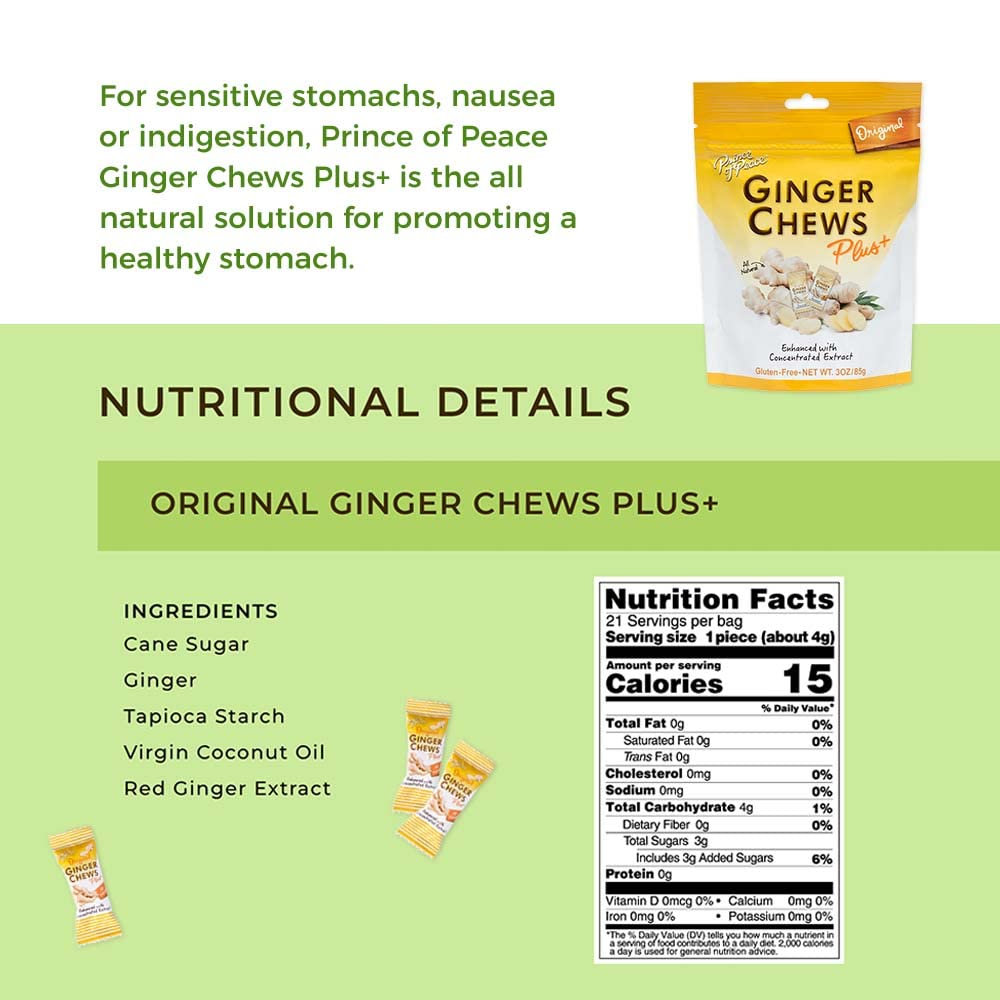 Prince of Peace Ginger Chews Variety Pack of 2 Bundle, 1 of each (Original Plus+ & Lemon Plus+)
