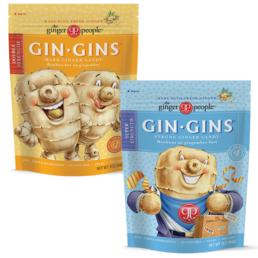 Gin Gins Ginger Chews Variety Pack of 2 Bundle - 1 of each flavor (Super Strength & Double Strength)