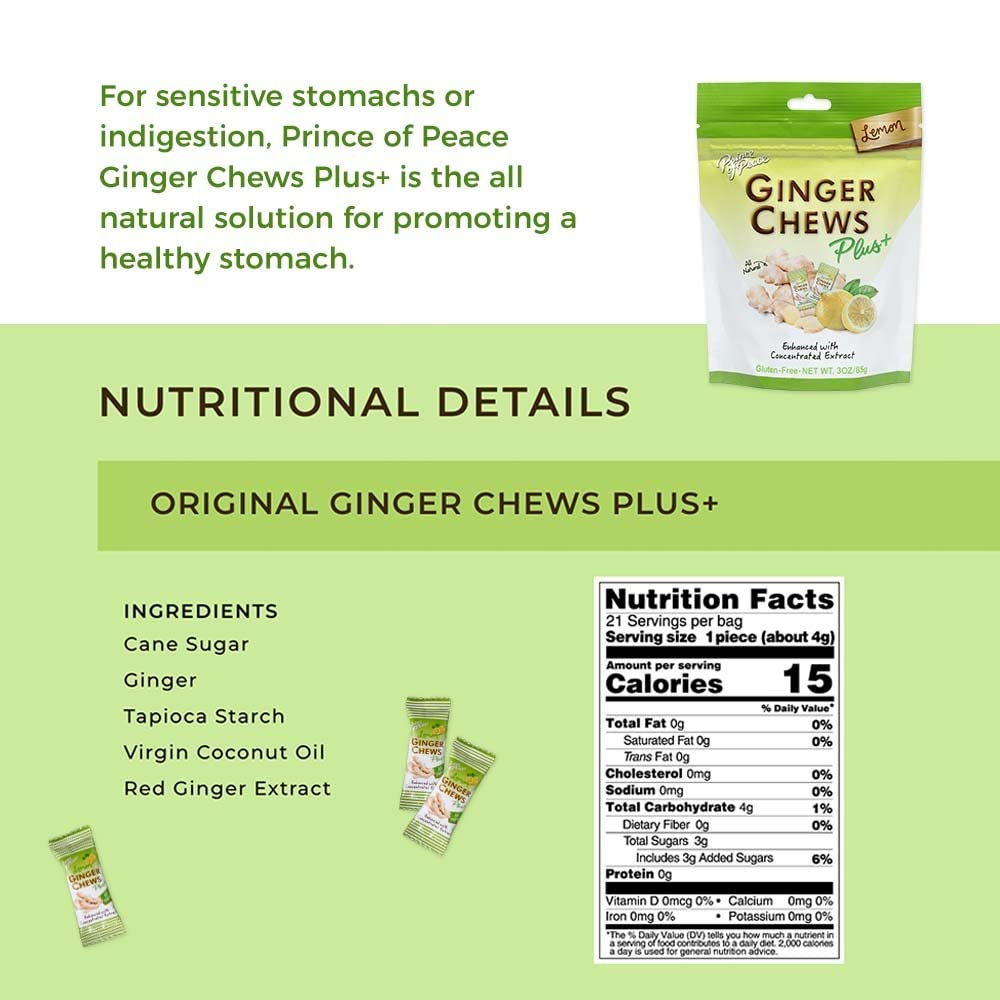 Prince of Peace Ginger Chews Variety Pack of 2 Bundle, 1 of each (Original Plus+ & Lemon Plus+)