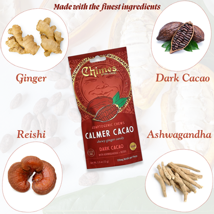 Chimes Adaptogen Ginger Chews Variety Pack of 2, Tranquil Turmeric and Calmer Cacao