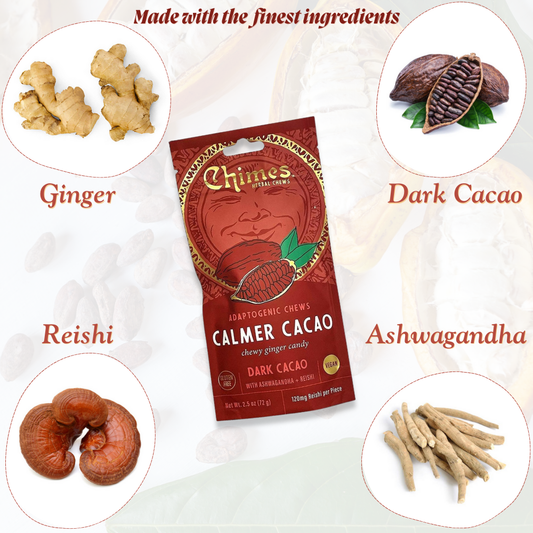 Chimes Adaptogen Ginger Chews Variety Pack of 2, Tranquil Turmeric and Calmer Cacao