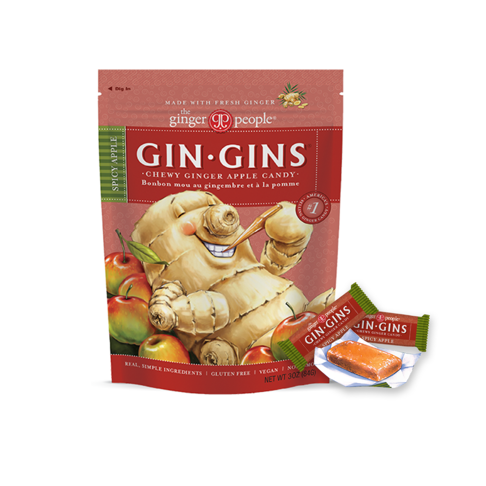 Gin Gins Ginger Chews Variety Pack of 3 Bundle - 1 of each flavor (Original, Spicy Apple, Peanut)