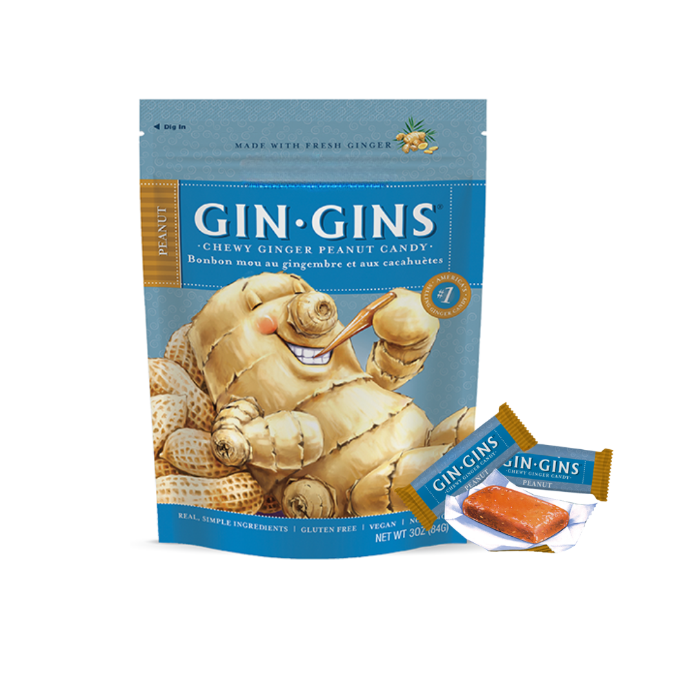 Gin Gins Ginger Chews Variety Pack of 3 Bundle - 1 of each flavor (Original, Spicy Apple, Peanut)