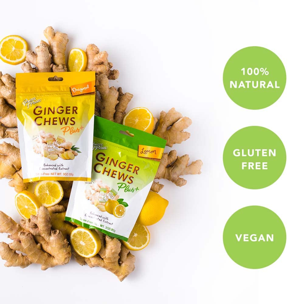 Prince of Peace Ginger Chews Variety Pack of 2 Bundle, 1 of each (Original Plus+ & Lemon Plus+)
